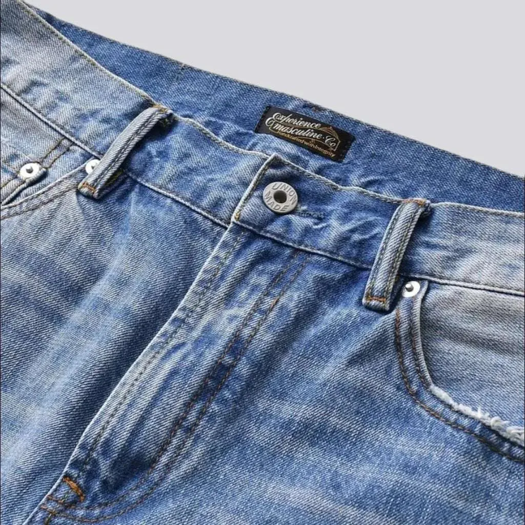 Light wash men's self-edge jeans