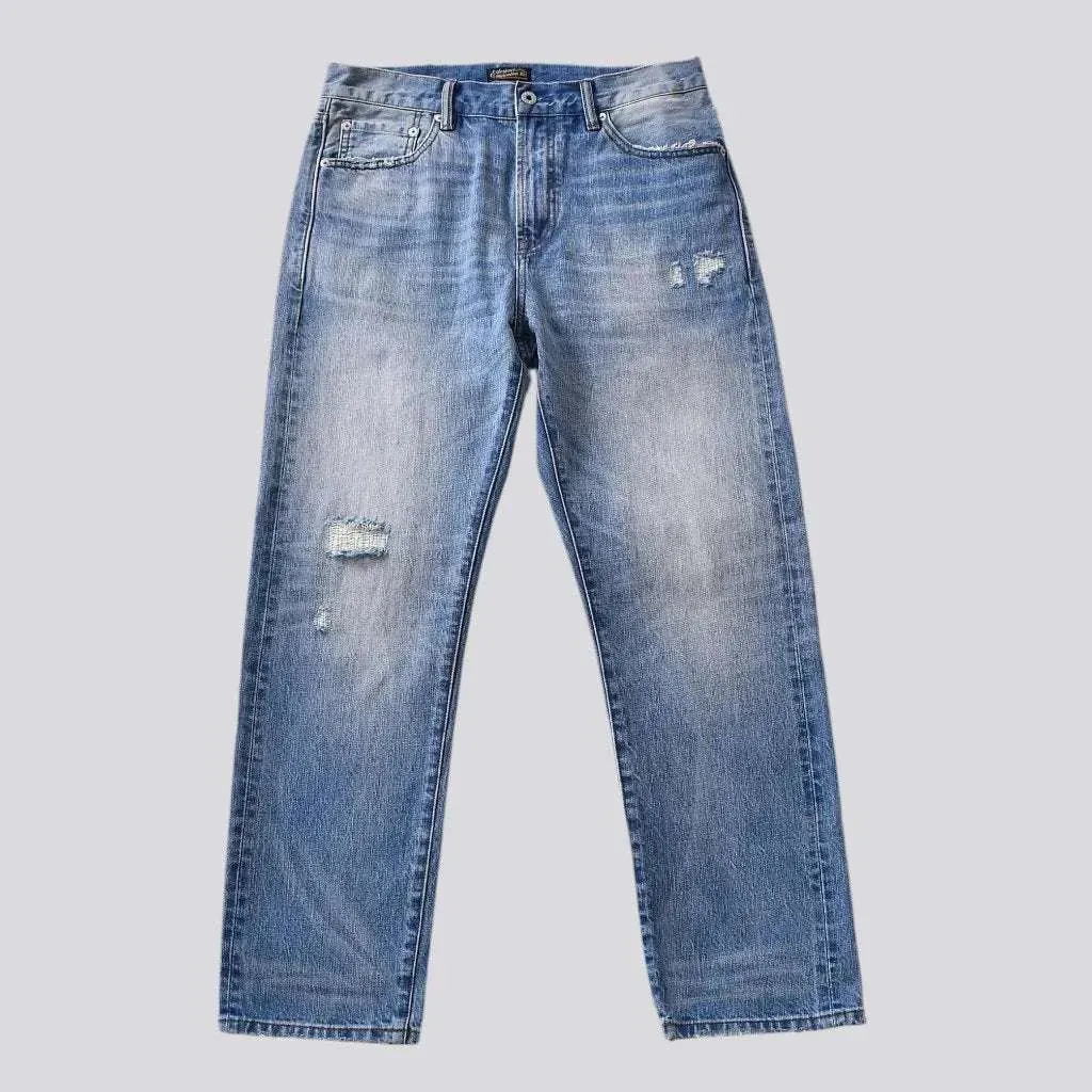 Light wash men's self-edge jeans