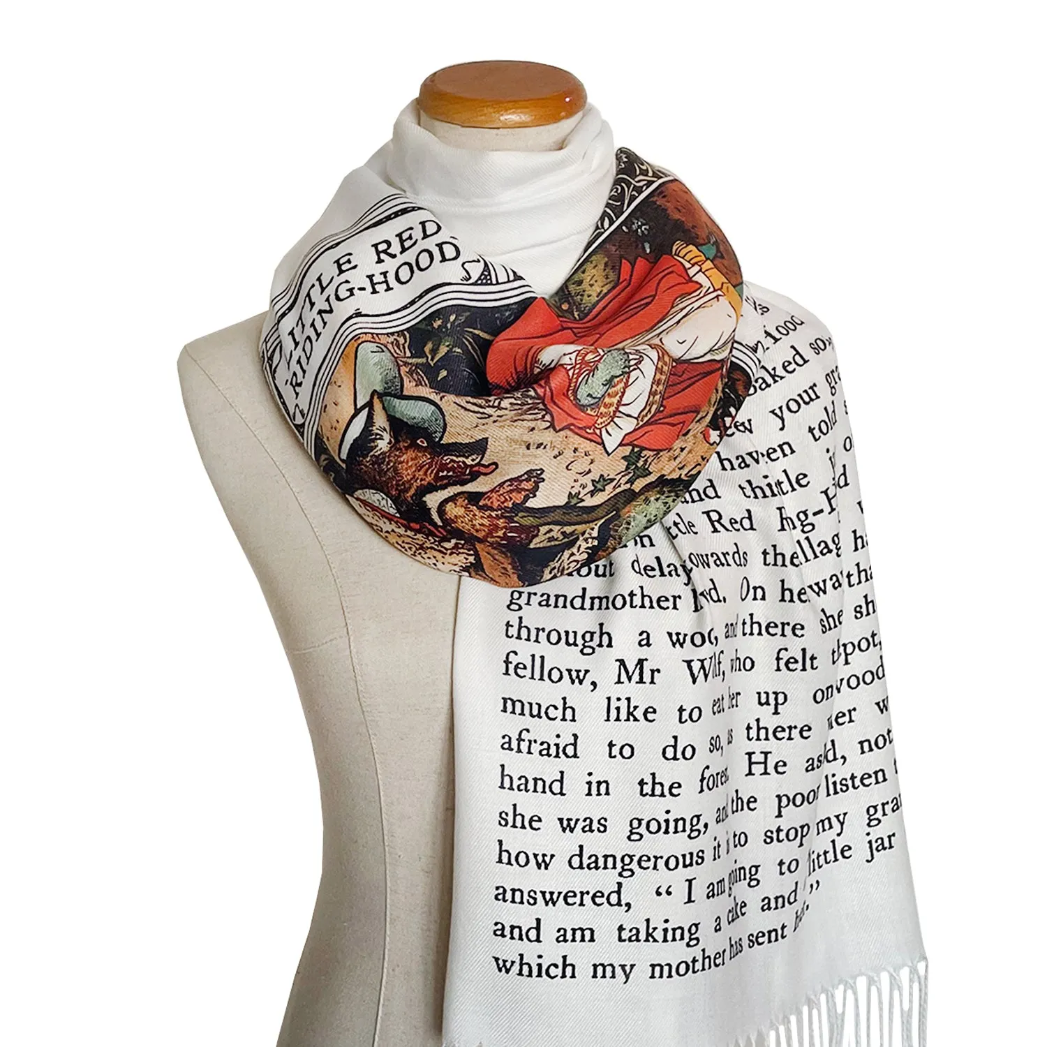 Little Red Riding Hood Scarf Shawl Wrap, Brothers Grimm Fairy Tale, Classic Book Lover Gift, Bookish Accessories, Literary Print Scarf.