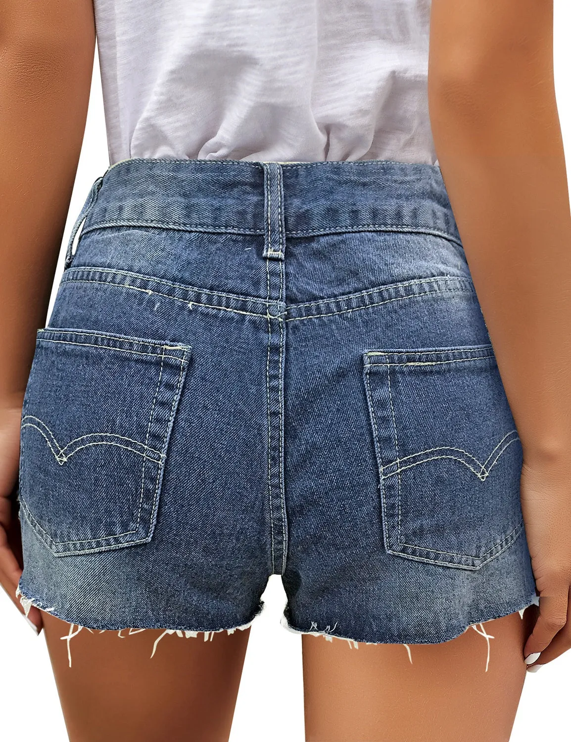 luvamia Women's Mid Rise Ripped Denim Shorts Frayed Raw Hem Casual Jeans Shorts