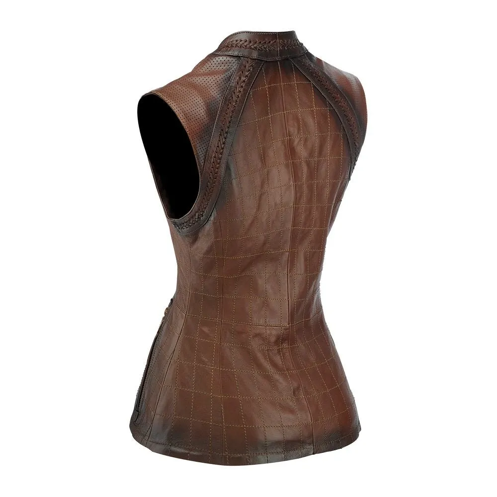 M134BOB - Cuadra brown fashion casual quilted leather vest for women