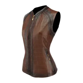 M134BOB - Cuadra brown fashion casual quilted leather vest for women