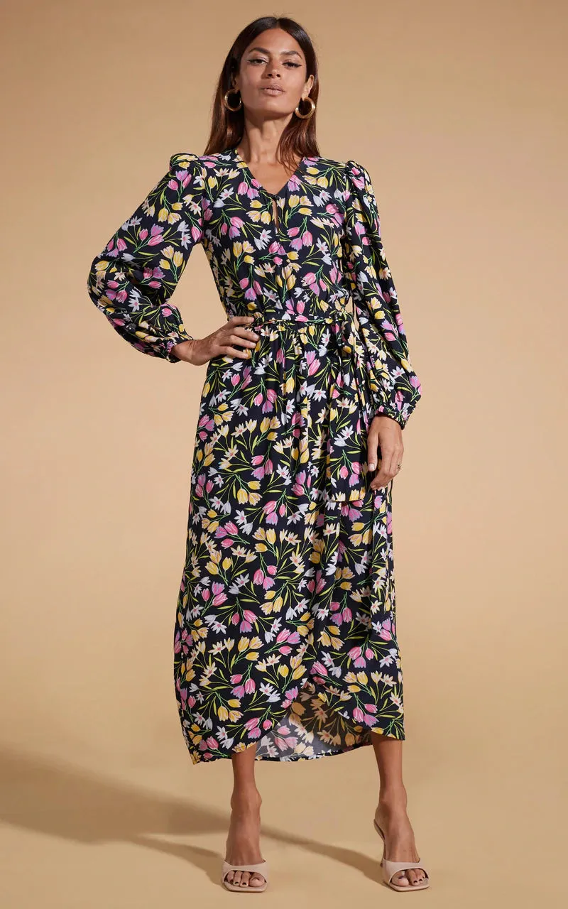 Mabel Midaxi Mock Wrap Dress (Citrus Tulip)