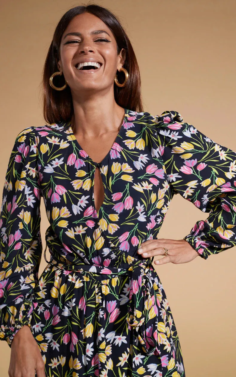 Mabel Midaxi Mock Wrap Dress (Citrus Tulip)