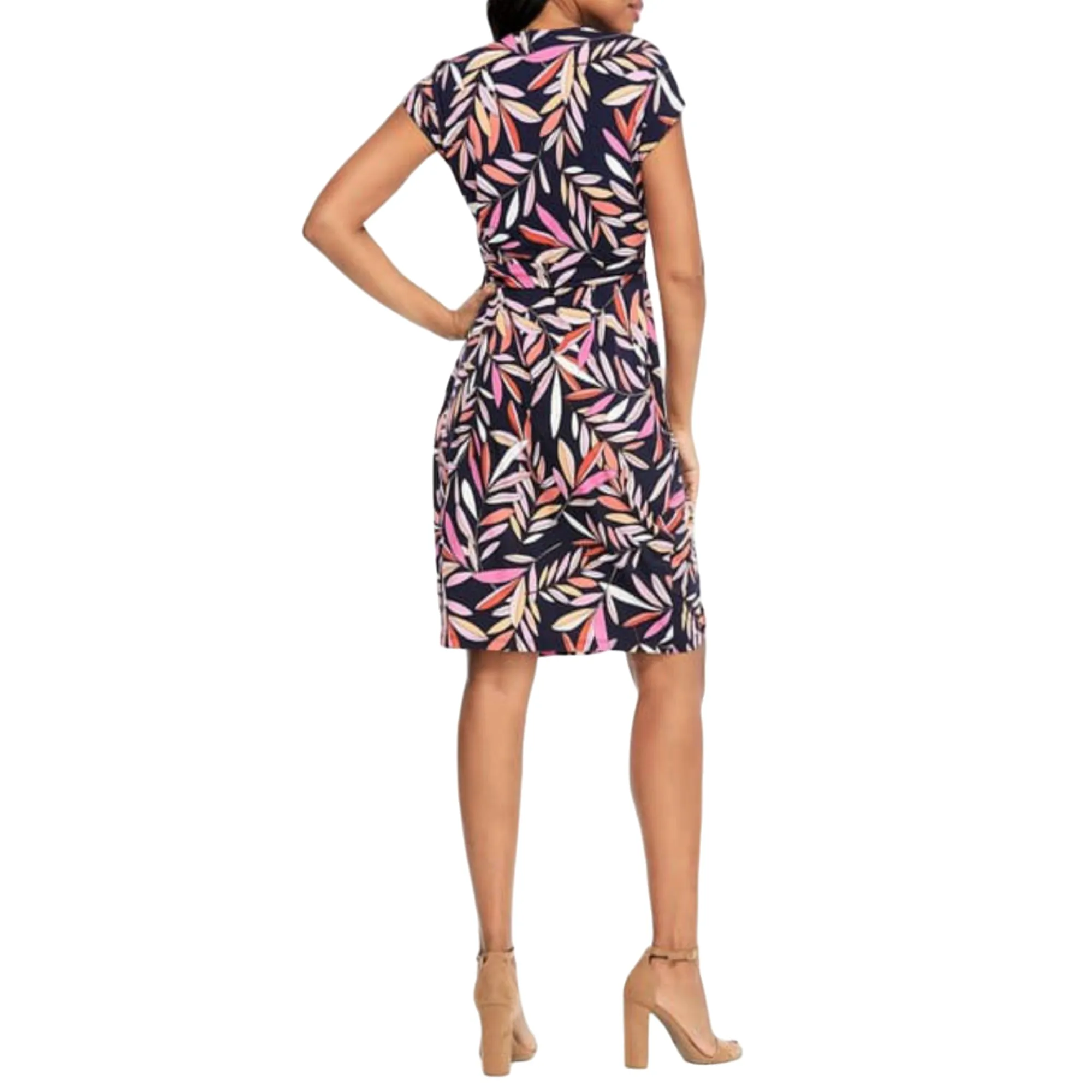 Maggy London Women's Plus Floral Print Waist Tie Wrap Midi Dress