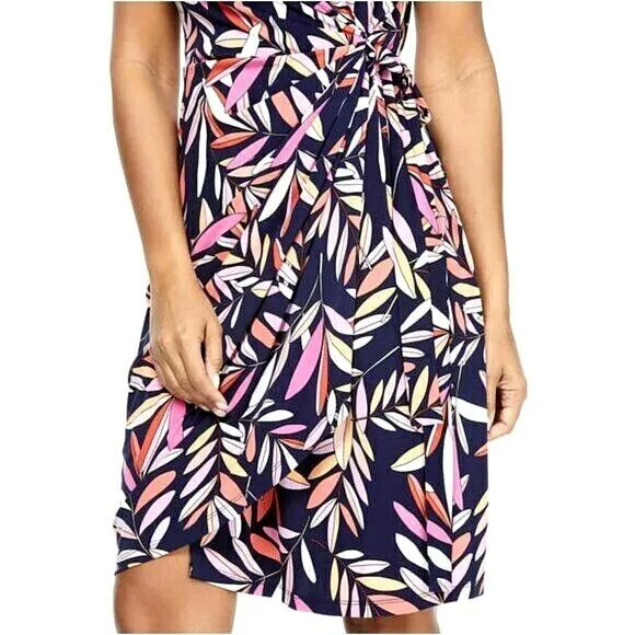 Maggy London Women's Plus Floral Print Waist Tie Wrap Midi Dress