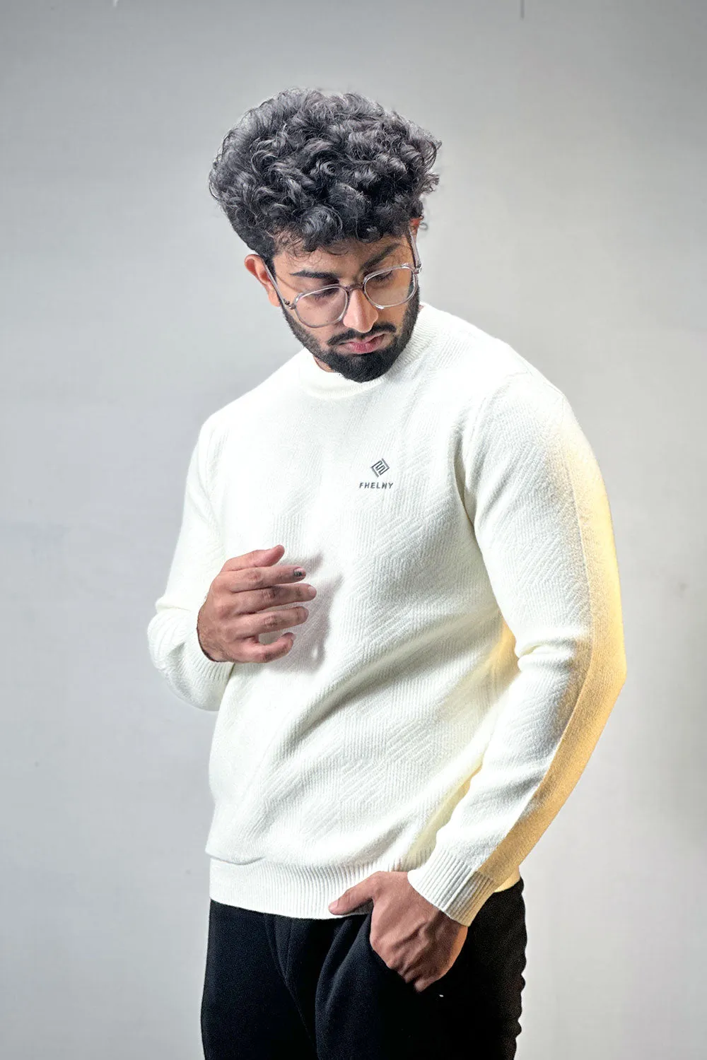 Marshmallow White Self Textured Sweatshirt - 1124155