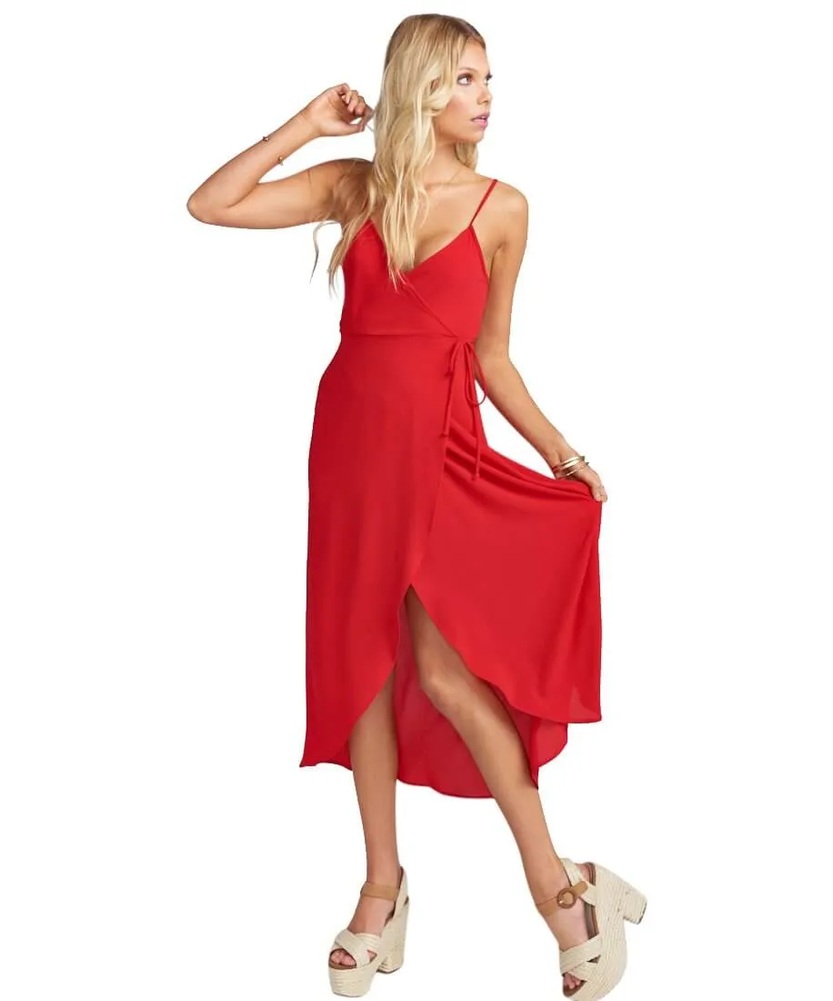 Meghan Wrap Dress, Red Pebble