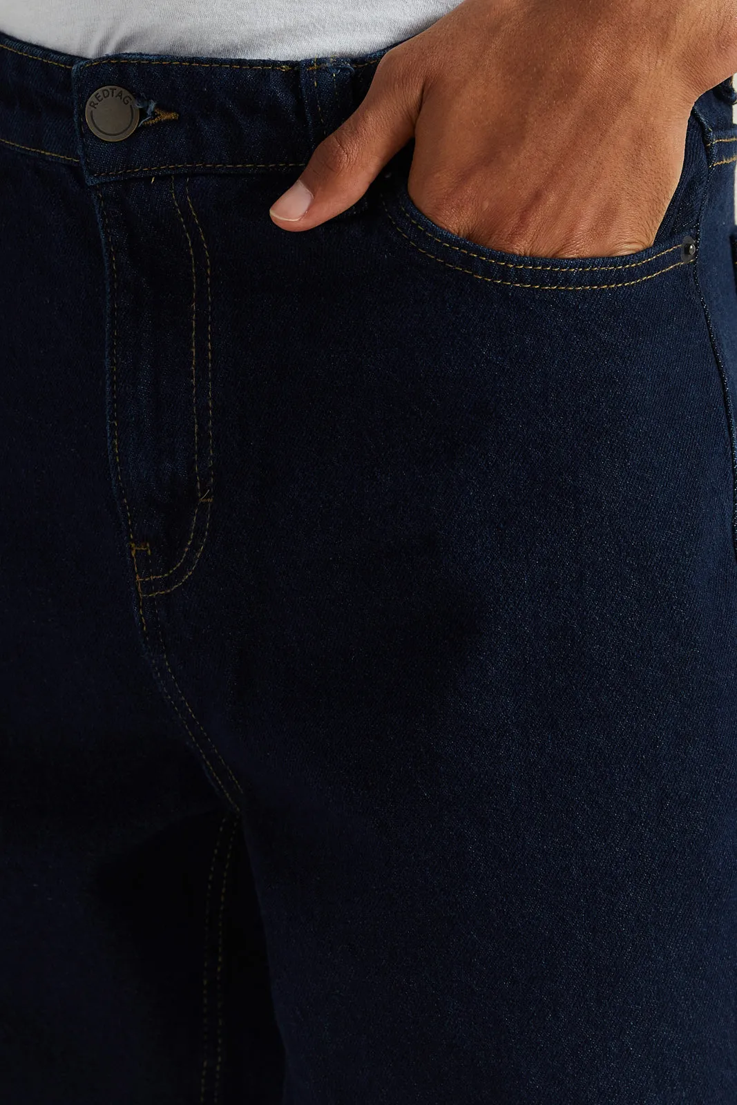 Men Navy Basic 5-Pocket Standard Fit Jeans