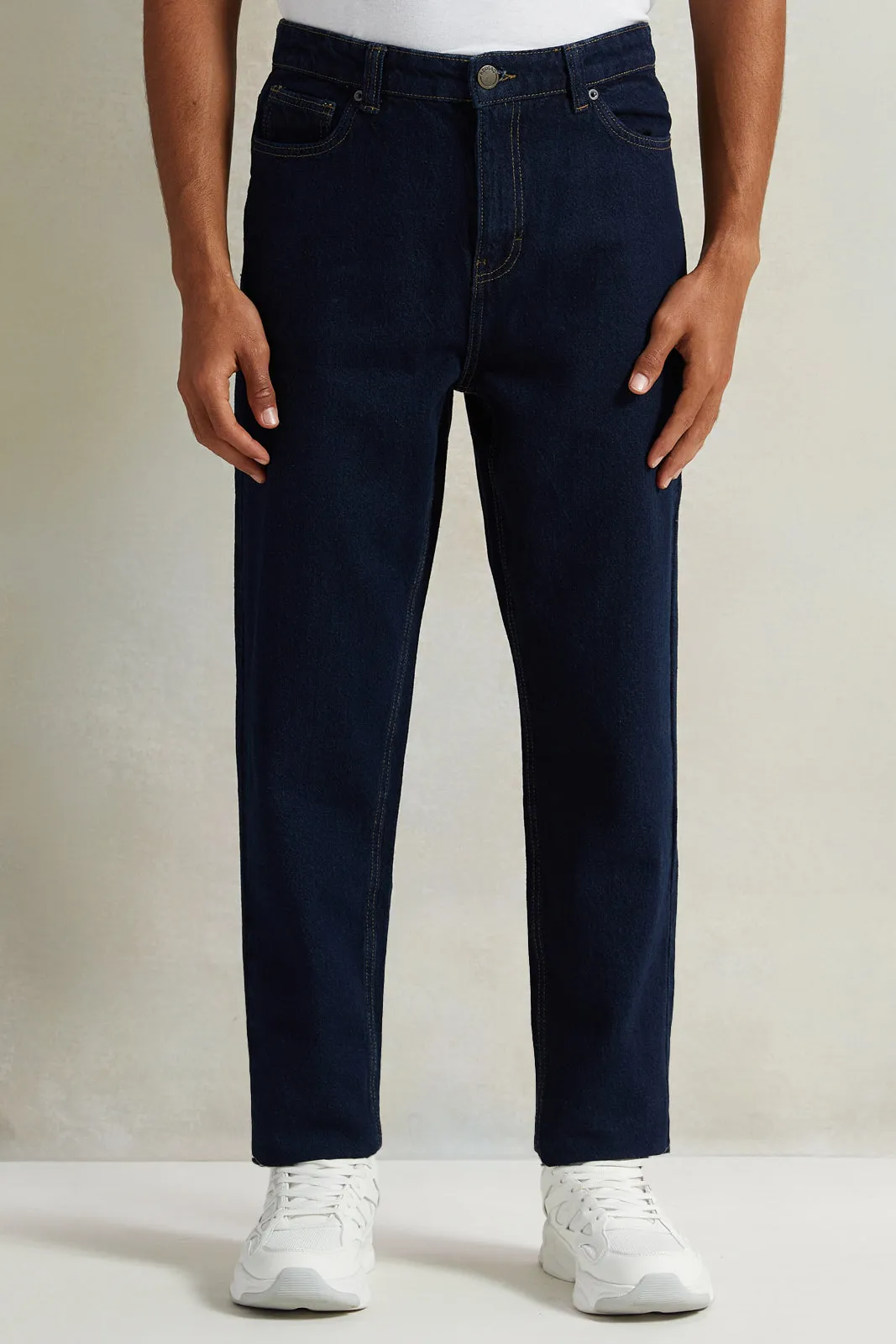 Men Navy Basic 5-Pocket Standard Fit Jeans