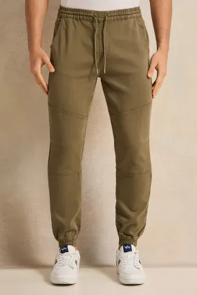 Men Olive Denim Joggers