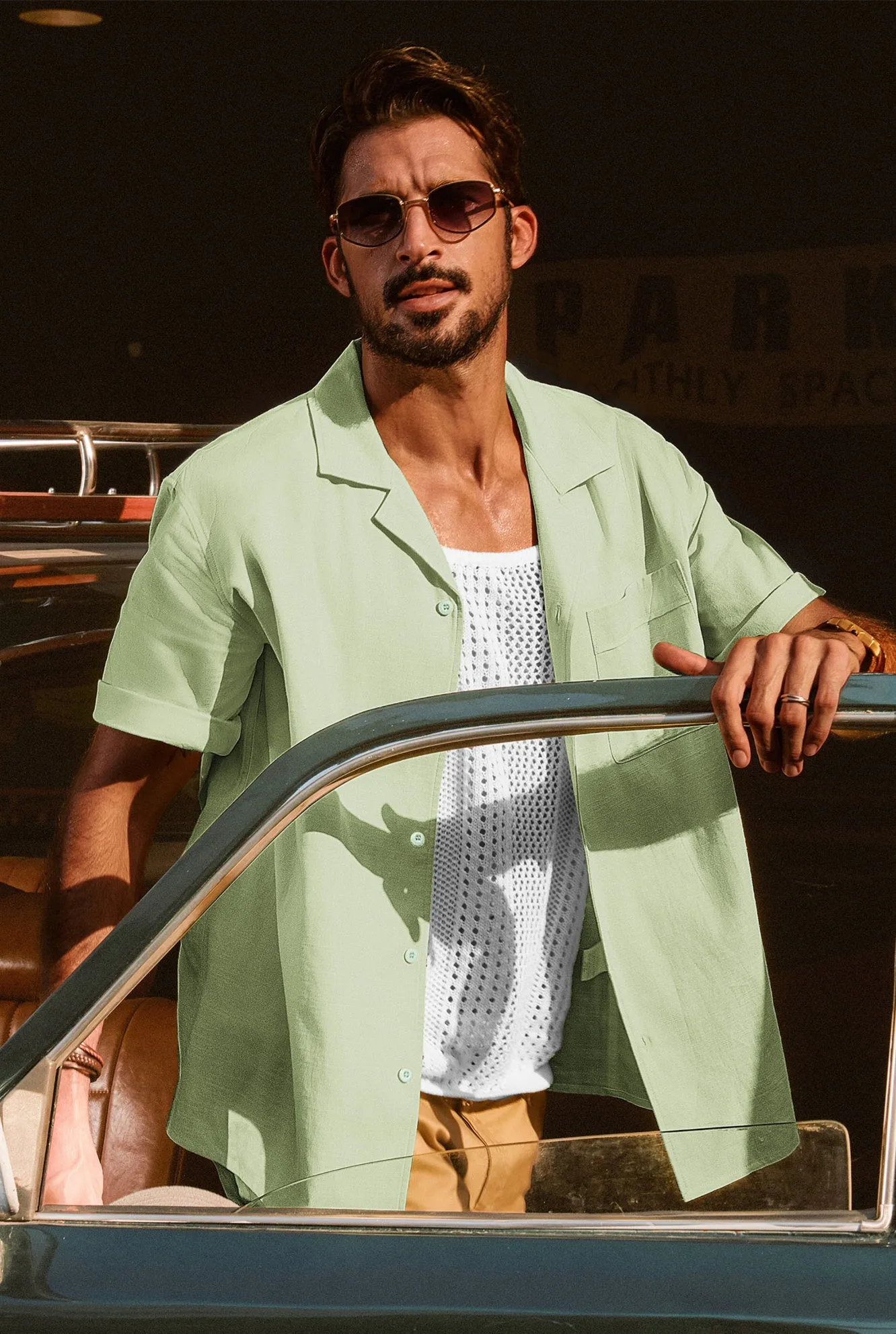 Men Straight Camp-Collar Shirt Casual Short Sleeve Flat-Hem Tops