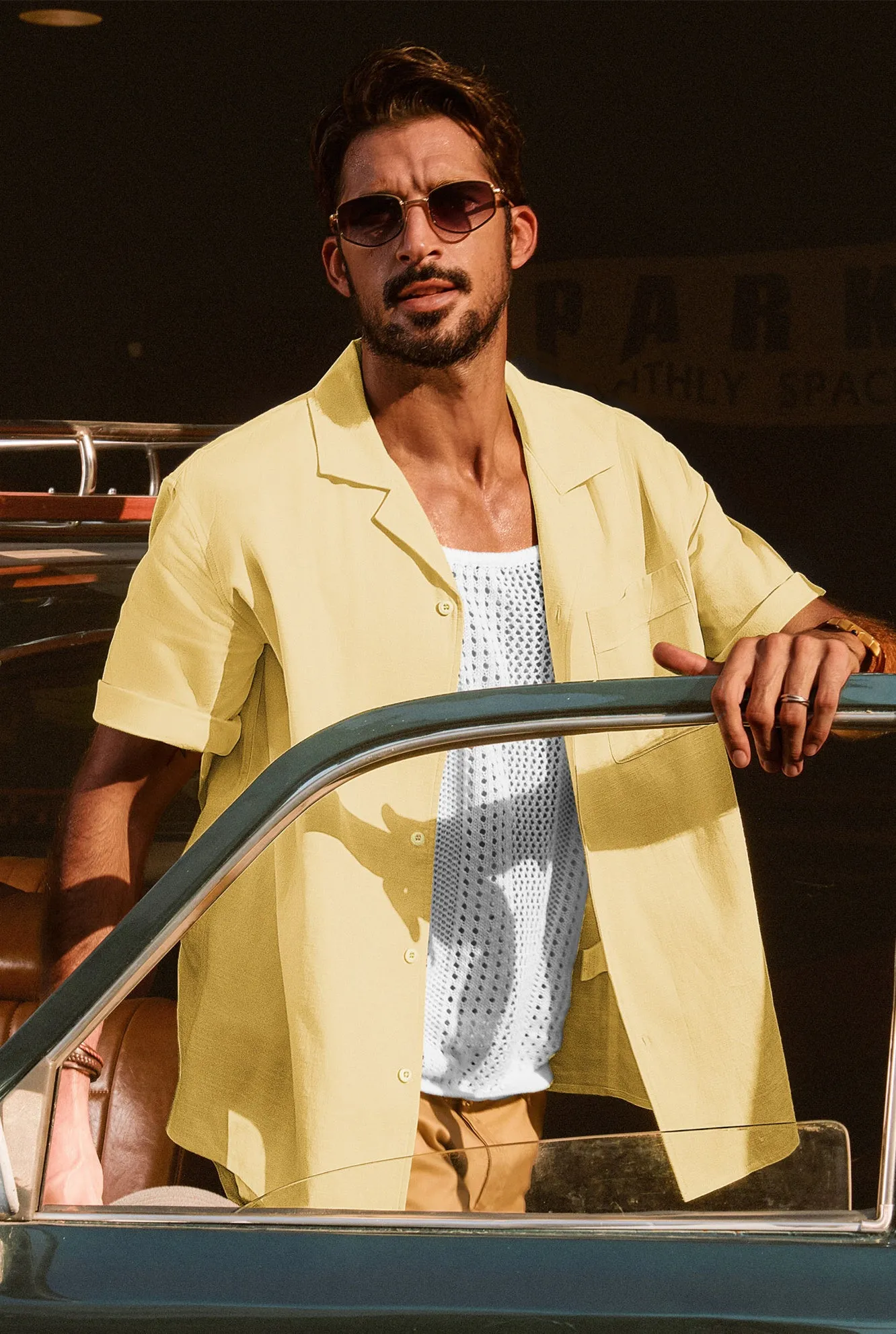 Men Straight Camp-Collar Shirt Casual Short Sleeve Flat-Hem Tops