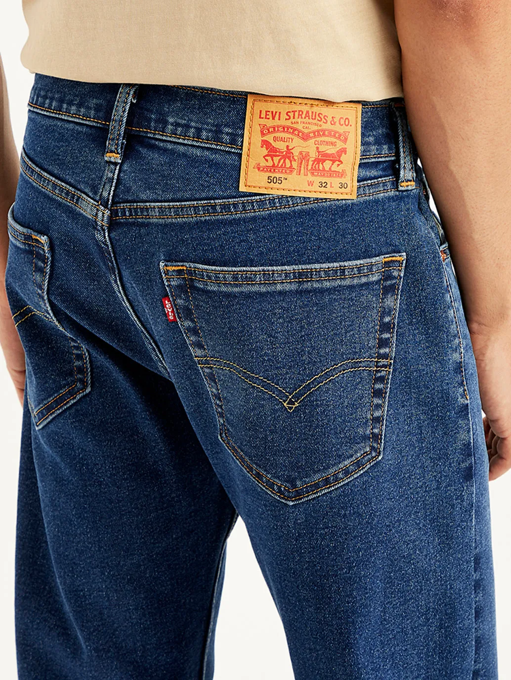 Men's 505 Solid Straight Fit Blue Jeans