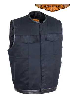 Men's Black Denim Conceal Carry Pocket Club Vest