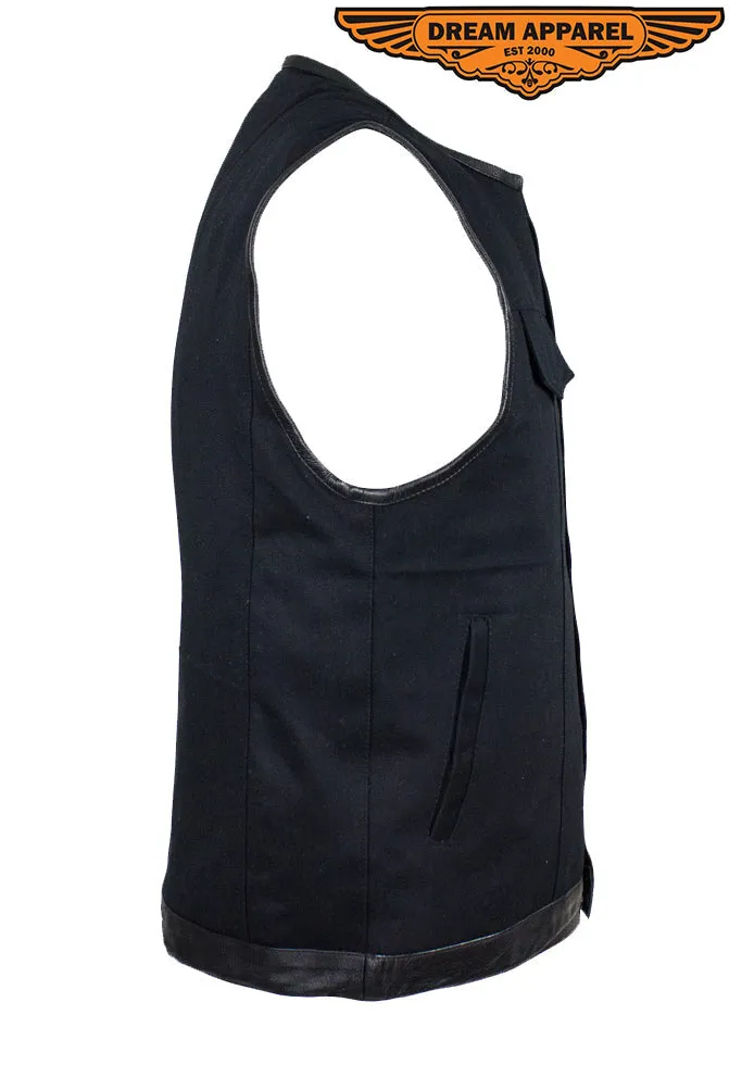 Men's Black Denim Conceal Carry Pocket Club Vest