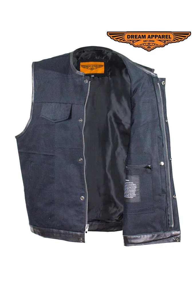 Men's Black Denim Conceal Carry Pocket Club Vest