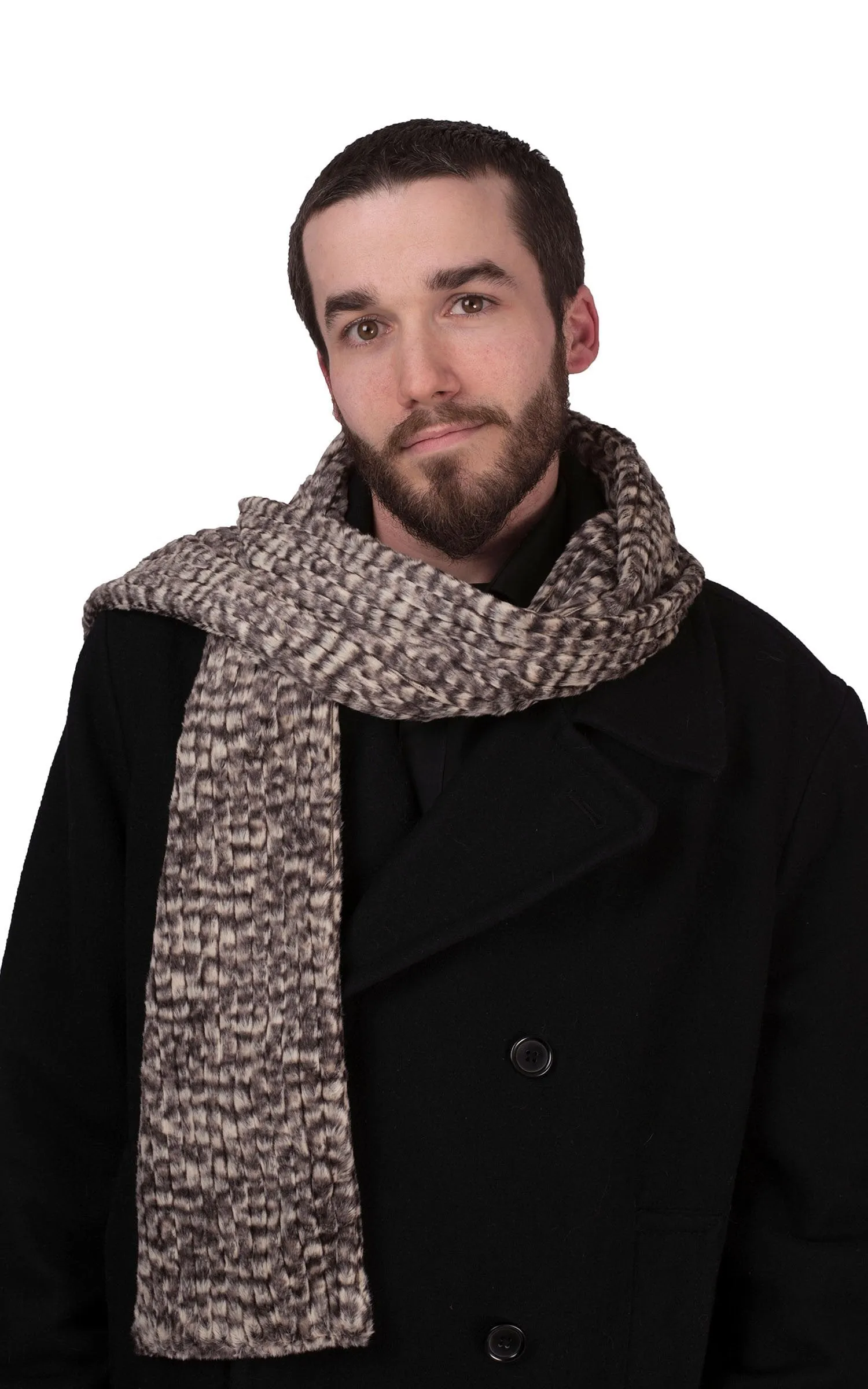 Men's Infinity Scarf - Cobblestone in Brown/Cream Faux Fur (Limited Availability)