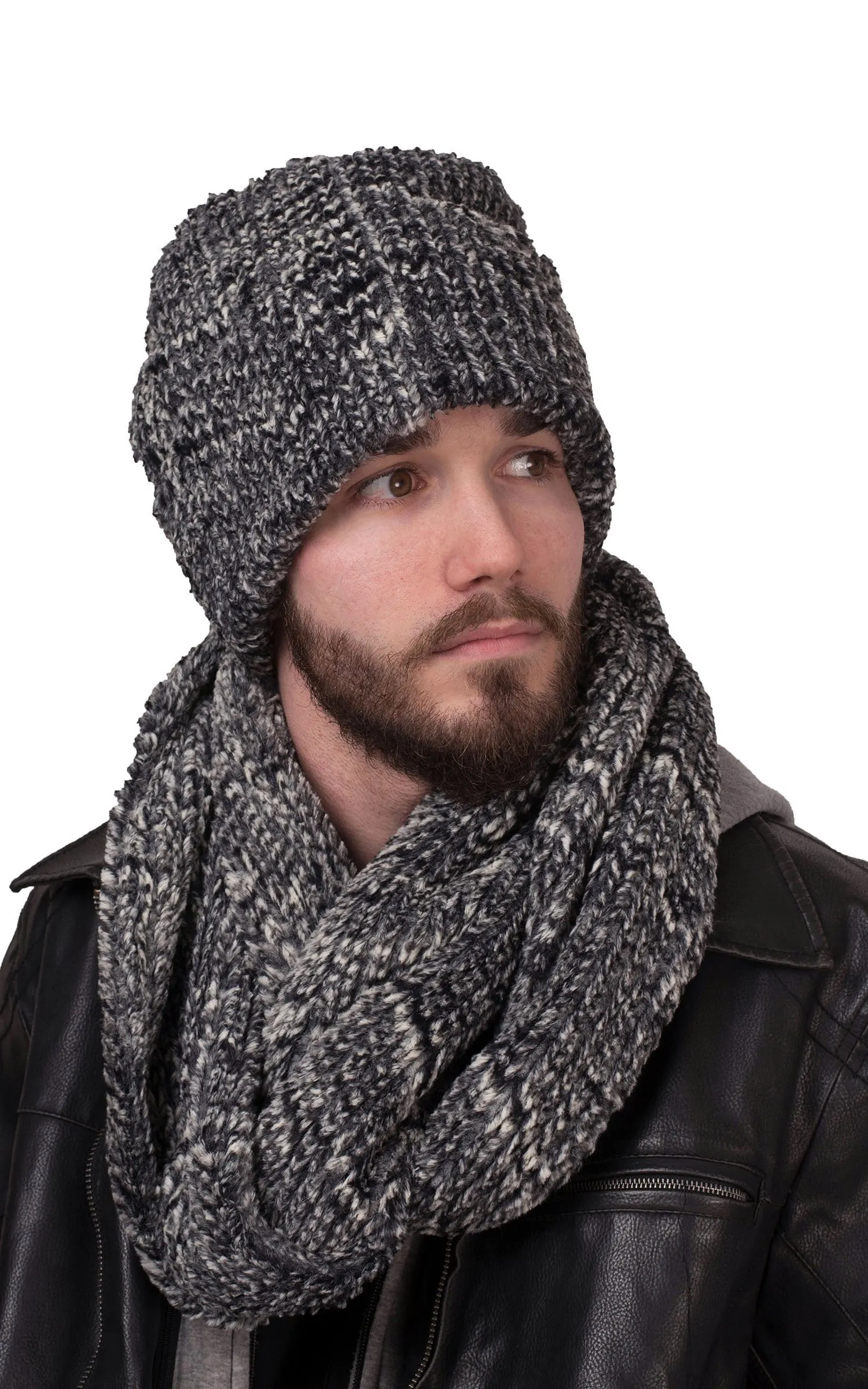 Men's Infinity Scarf - Cozy Cable in Ash Faux Fur