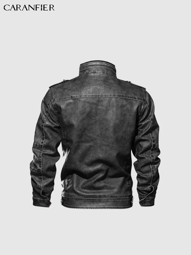 Mens Leather Jackets Motorcycle Stand Collar Zipper Pockets Male US Size PU Coats Biker Faux Leather Fashion Outerwear