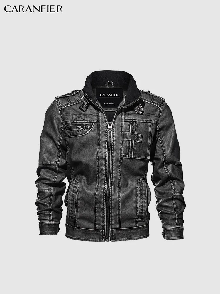 Mens Leather Jackets Motorcycle Stand Collar Zipper Pockets Male US Size PU Coats Biker Faux Leather Fashion Outerwear