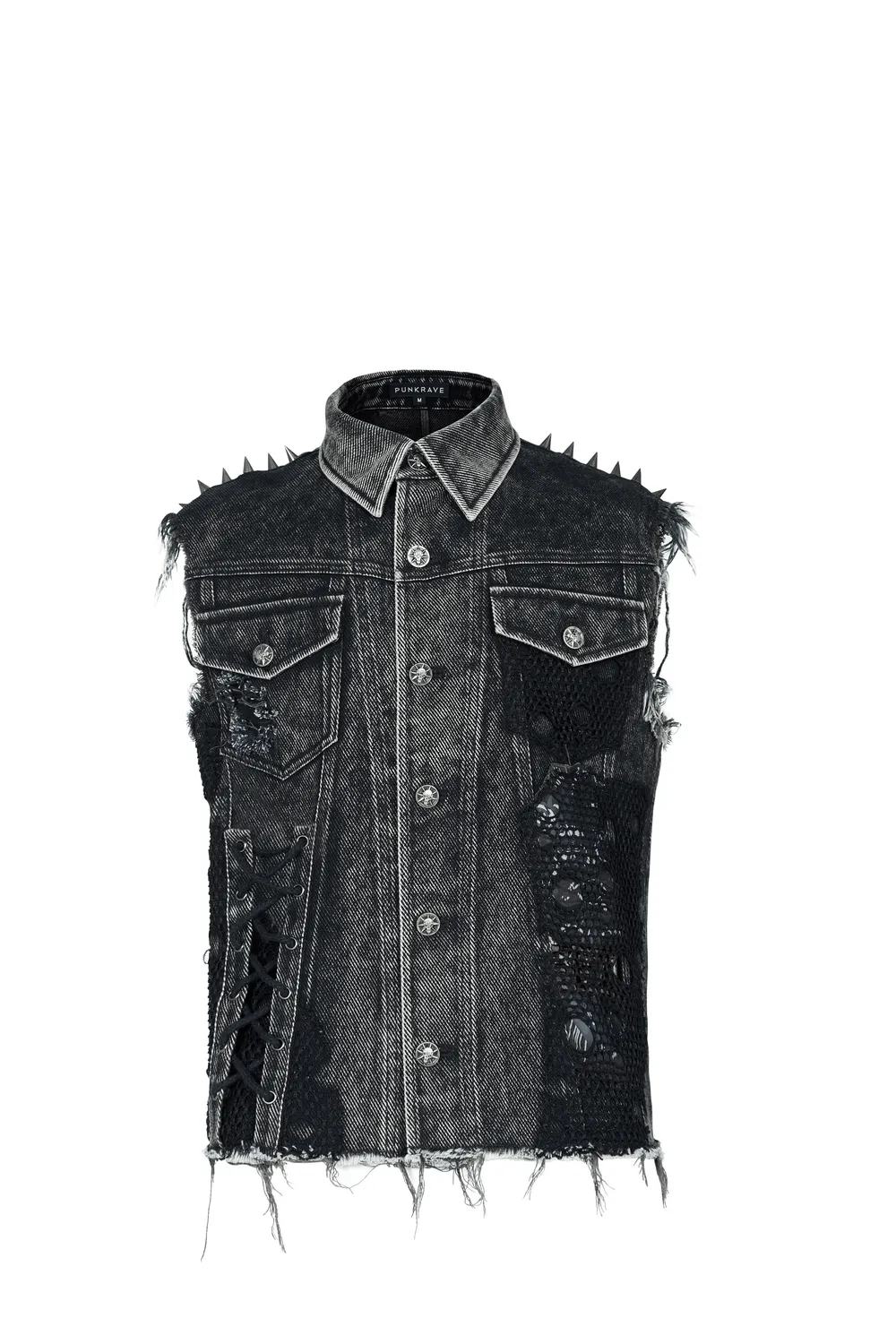 Men's Punk Denim Vest with Rivets and Patches