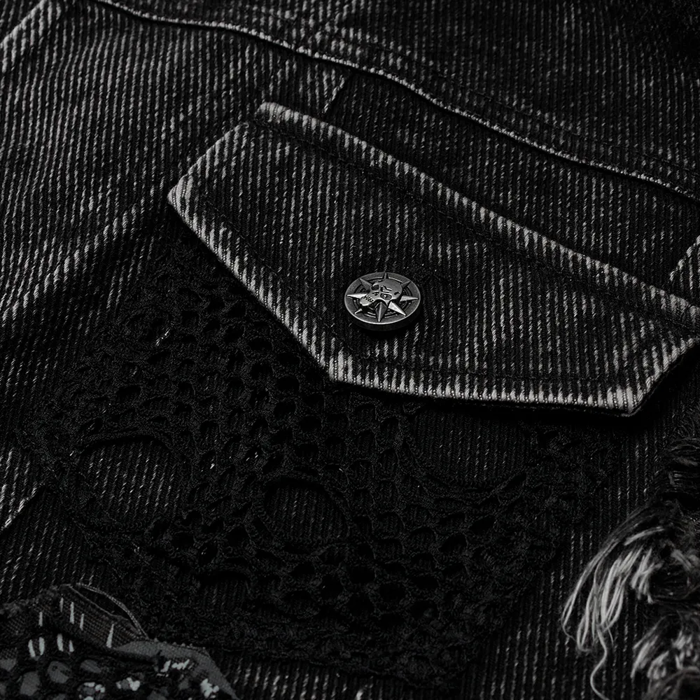 Men's Punk Denim Vest with Rivets and Patches