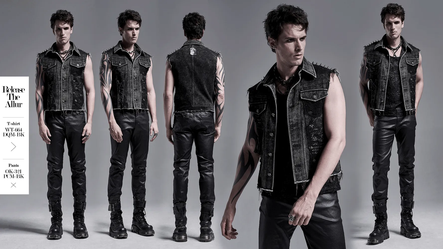 Men's Punk Denim Vest with Rivets and Patches