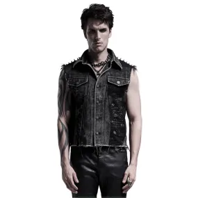 Men's Punk Denim Vest with Rivets and Patches