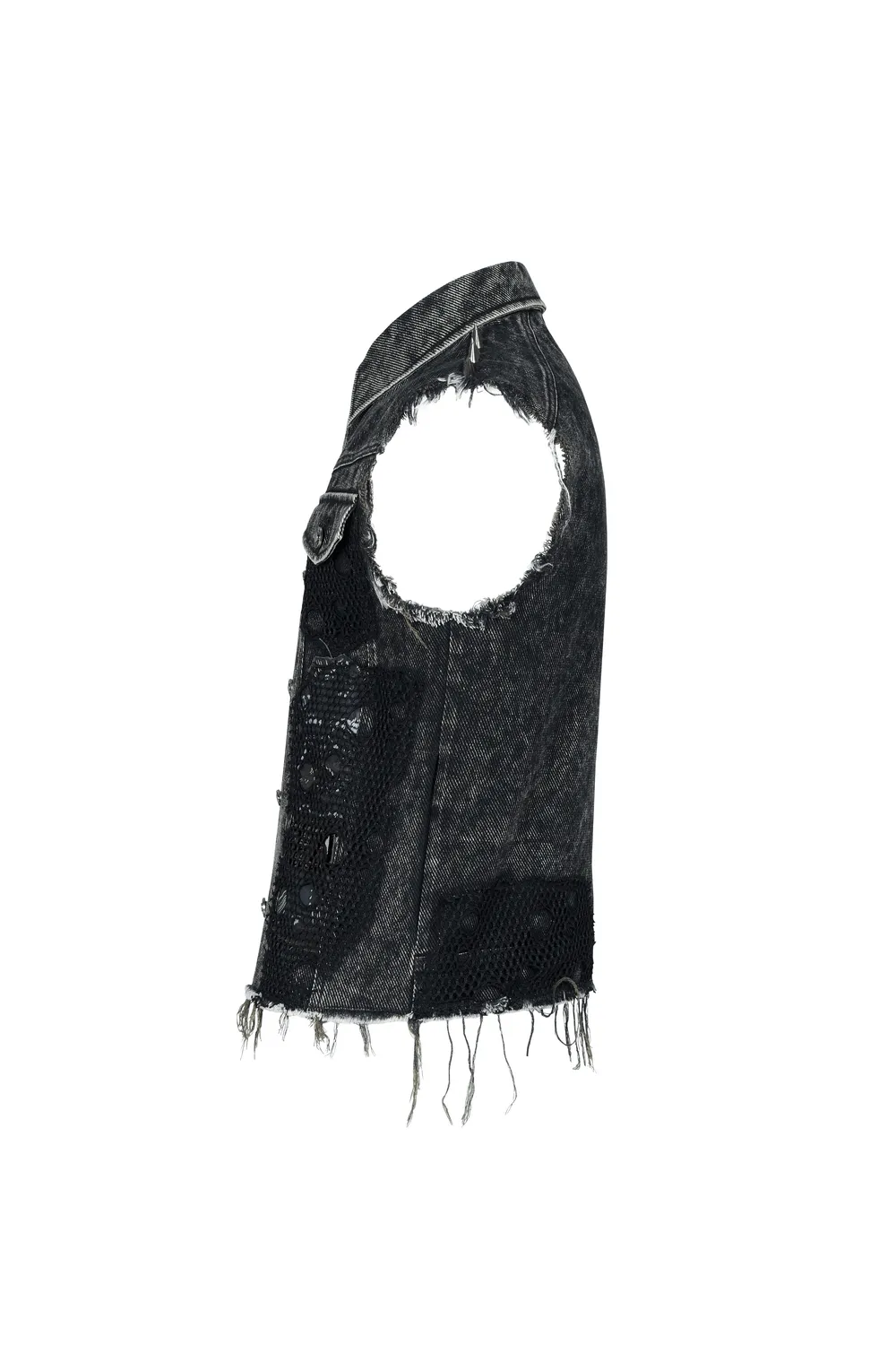 Men's Punk Denim Vest with Rivets and Patches