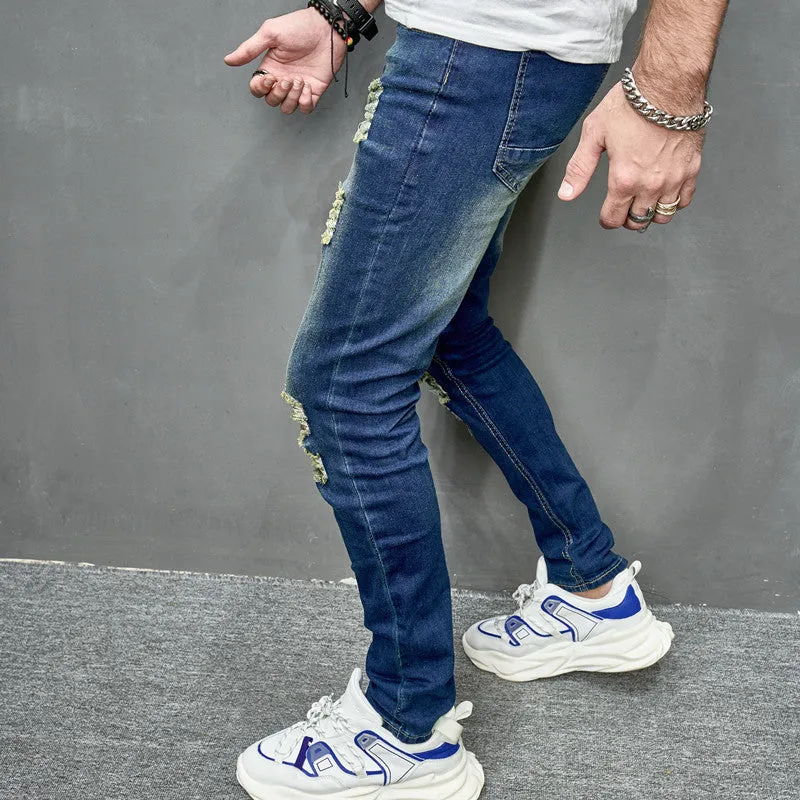 Men's Street Distressed Slim Fit Elastic Jeans