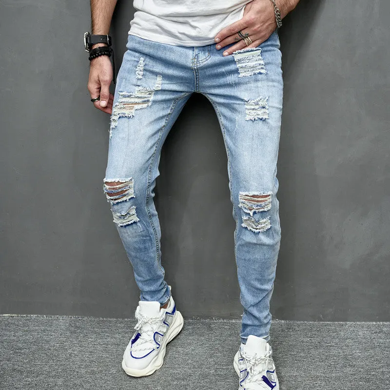 Men's Street Distressed Slim Fit Elastic Jeans