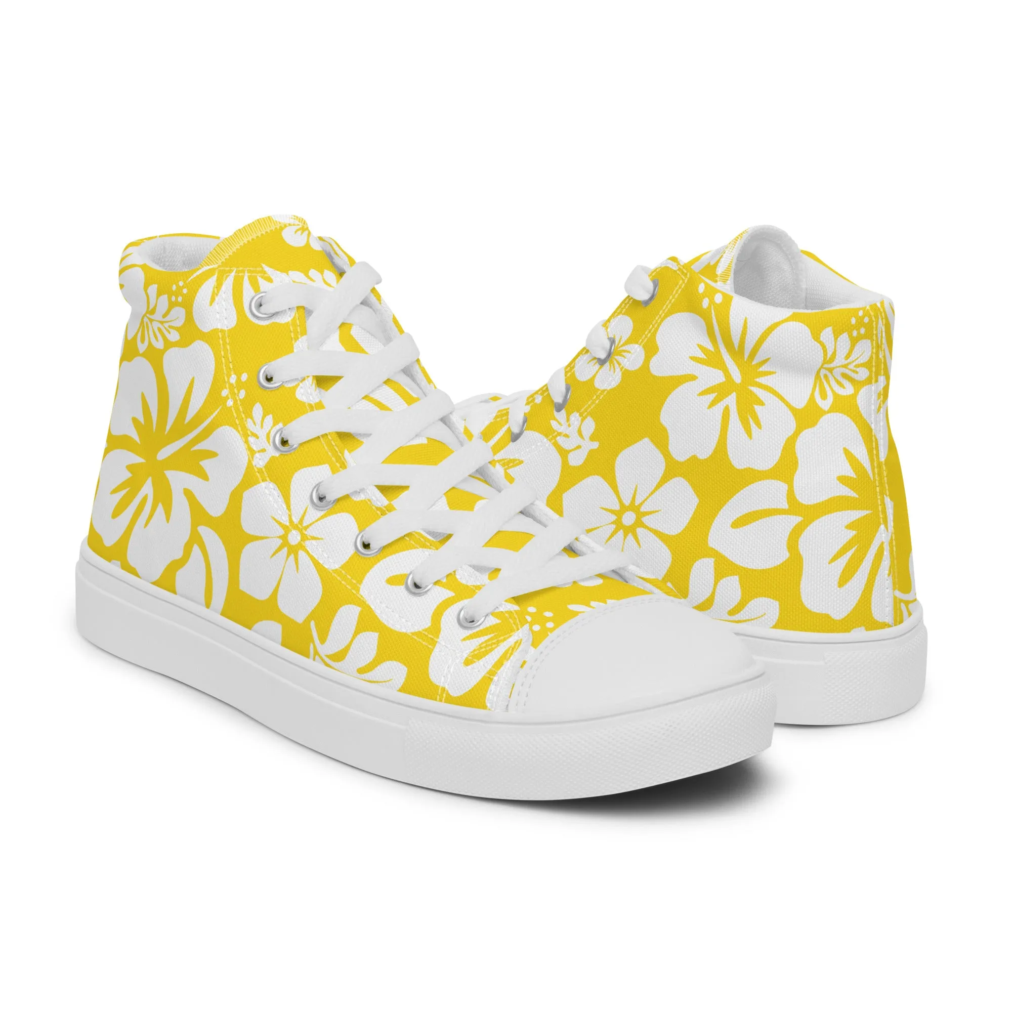 Men’s Yellow and White Hawaiian Print High Top Shoes