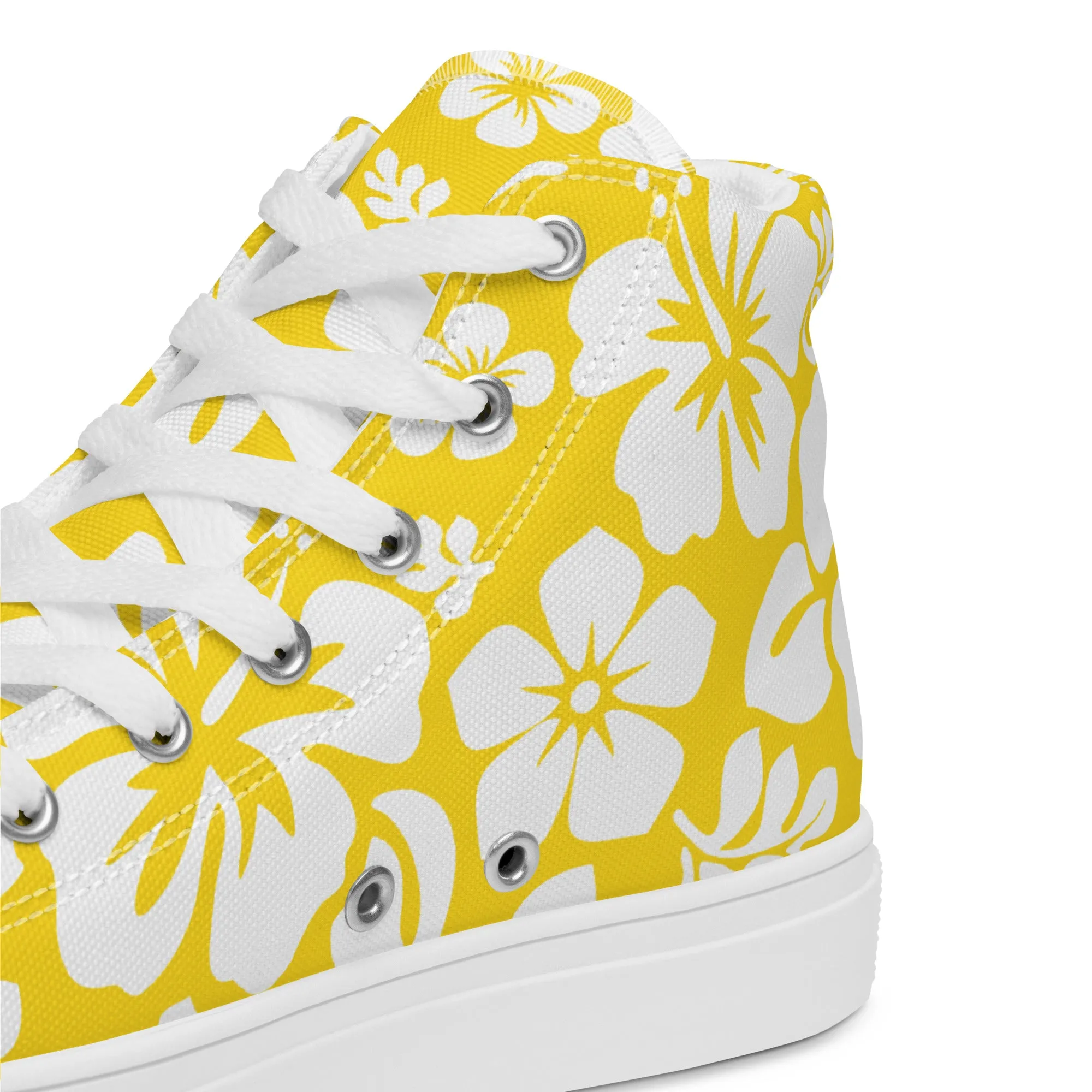 Men’s Yellow and White Hawaiian Print High Top Shoes