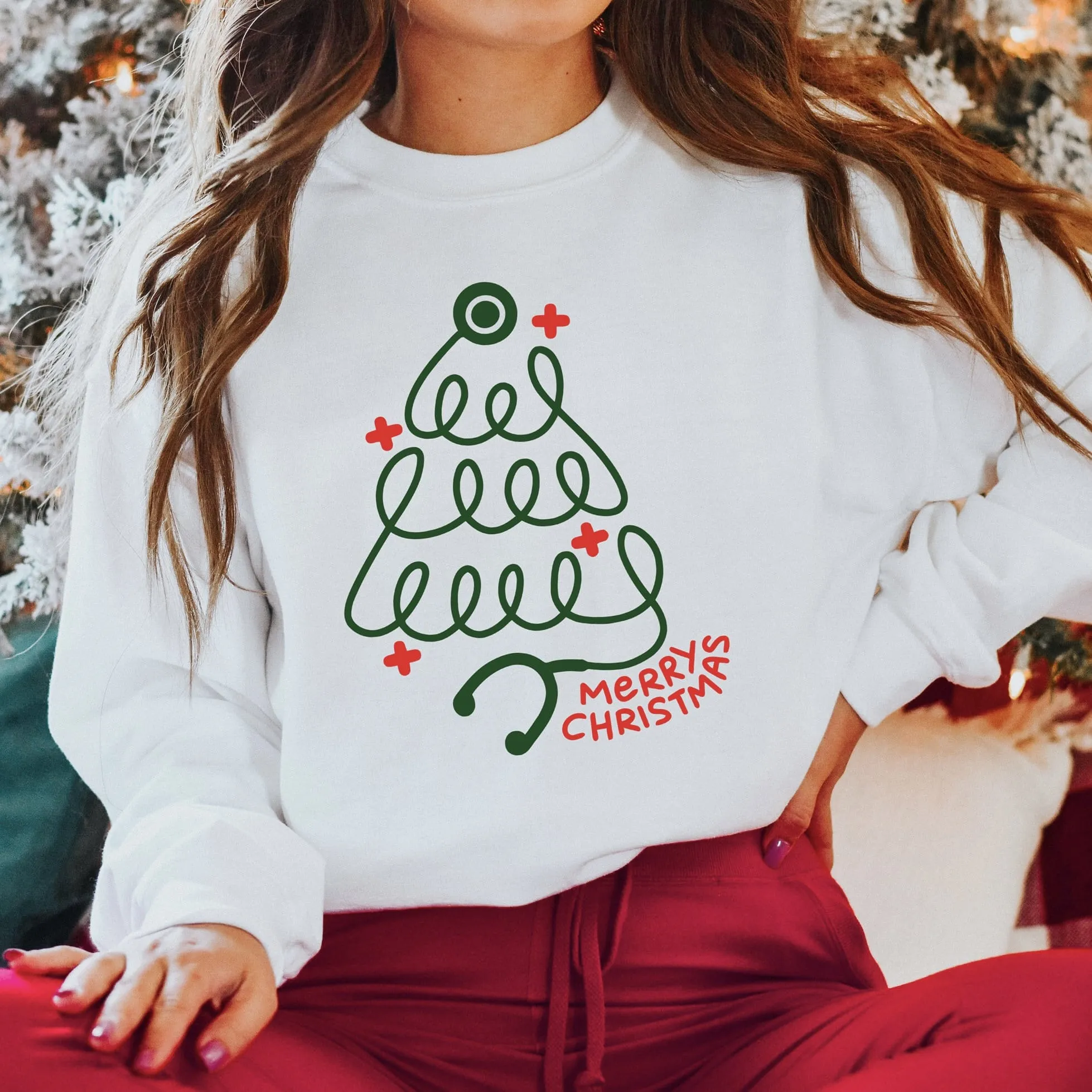 Merry Christmas Nurse Sweatshirt – Holiday Stethoscope Tree