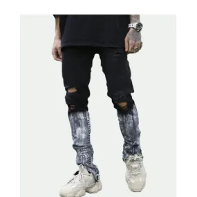 Metallic Zippered Legs Men Ripped Knee Jeans