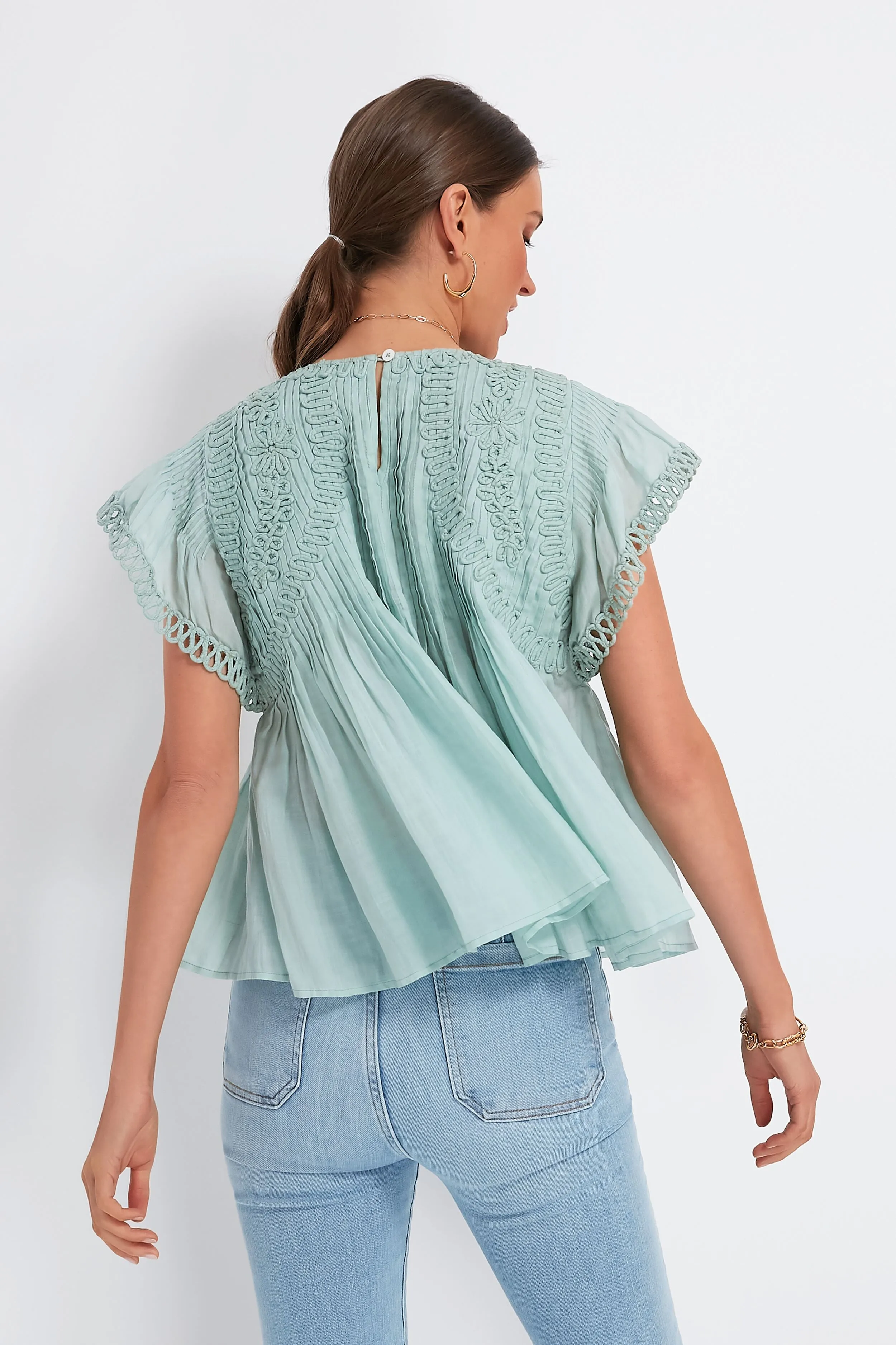 Mint Frida Solid Flutter Sleeve Top