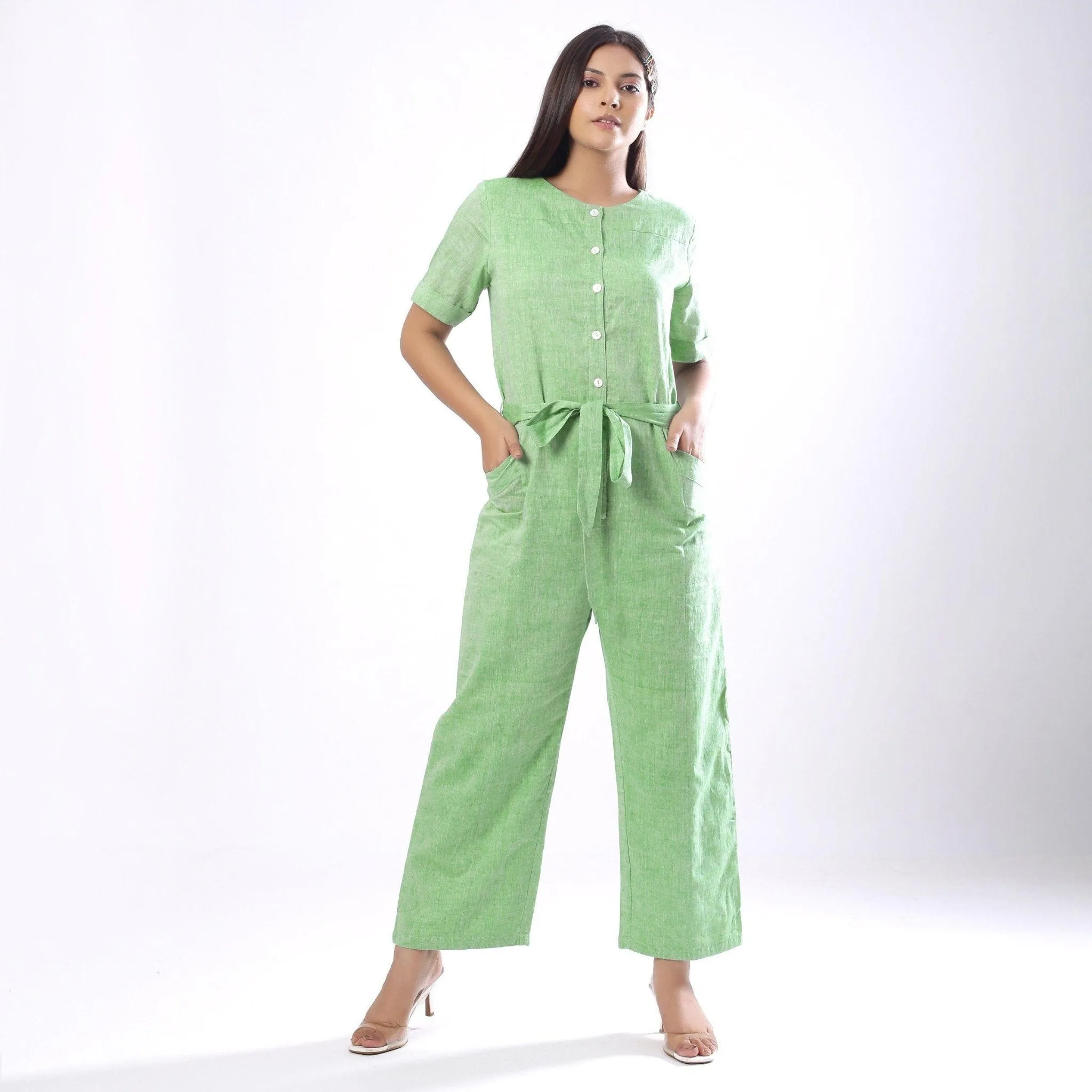 Mint Green Handspun 100% Cotton Paneled Overall Jumpsuit