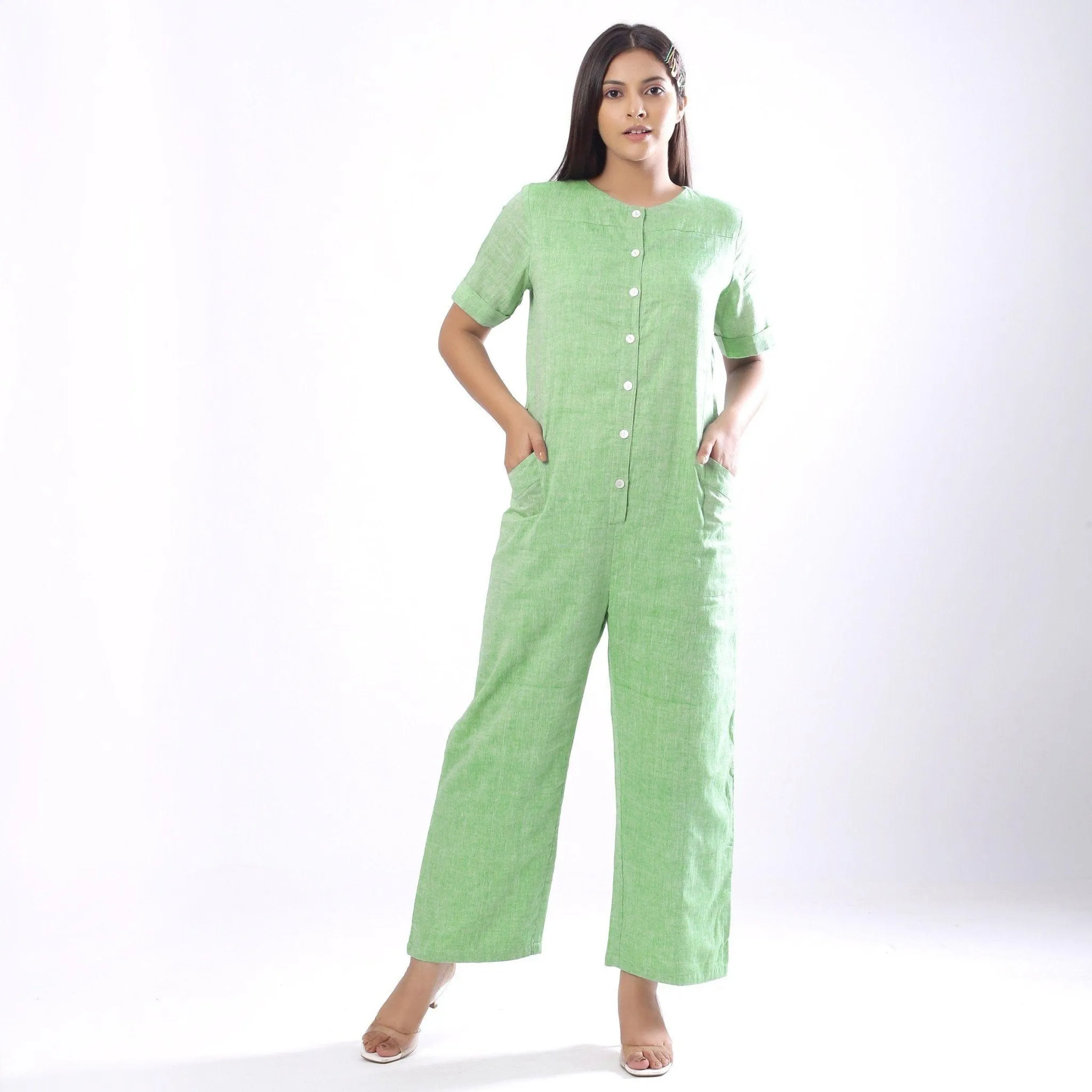 Mint Green Handspun 100% Cotton Paneled Overall Jumpsuit