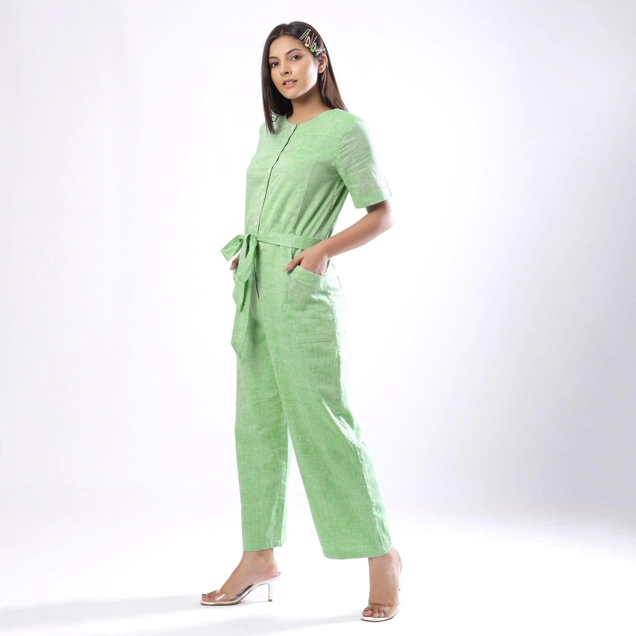 Mint Green Handspun 100% Cotton Paneled Overall Jumpsuit