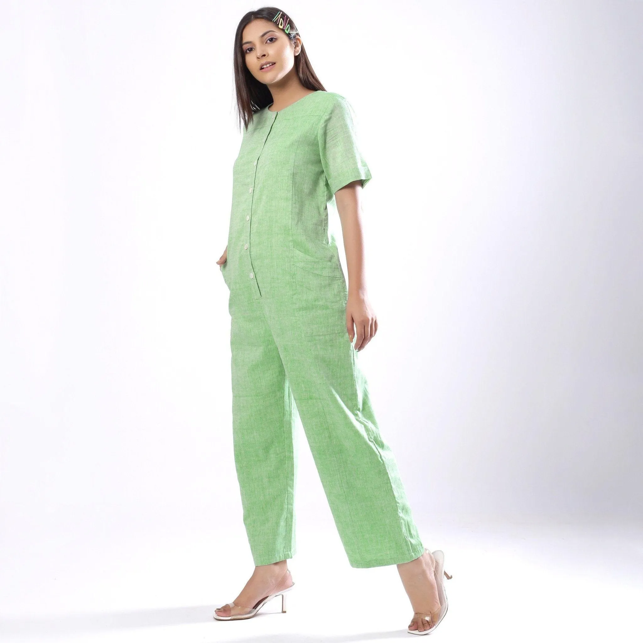 Mint Green Handspun 100% Cotton Paneled Overall Jumpsuit