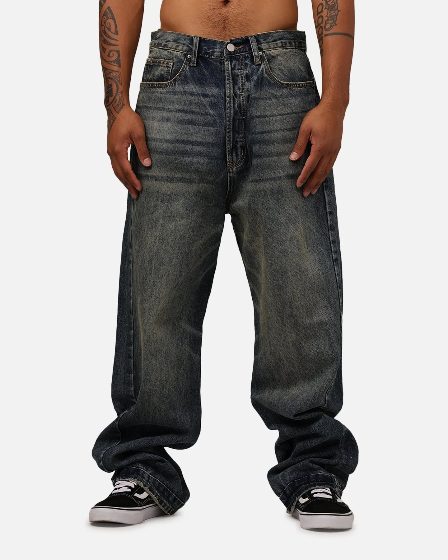 MNML Ultra Baggy Washed Up Denim Jeans Blue