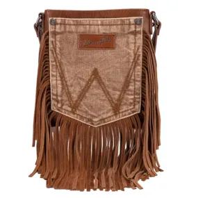 Montana West Wrangler Light Brown Fringe Denim Pocket Crossbody