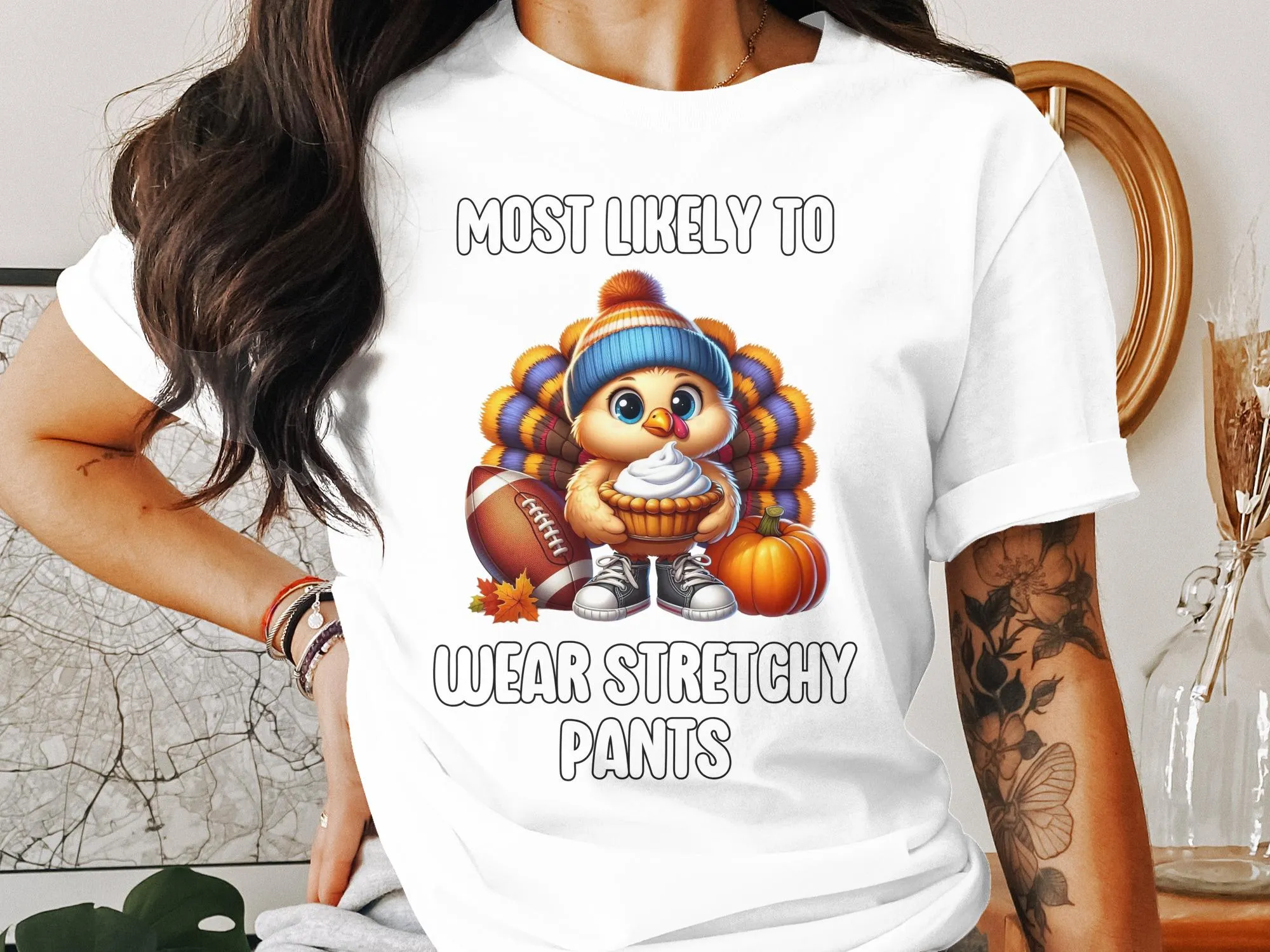 Most likely to wear stretchy pants Thanksgiving turkey shirt funny holiday shirt cute Thanksgiving shirt autumn humor tee