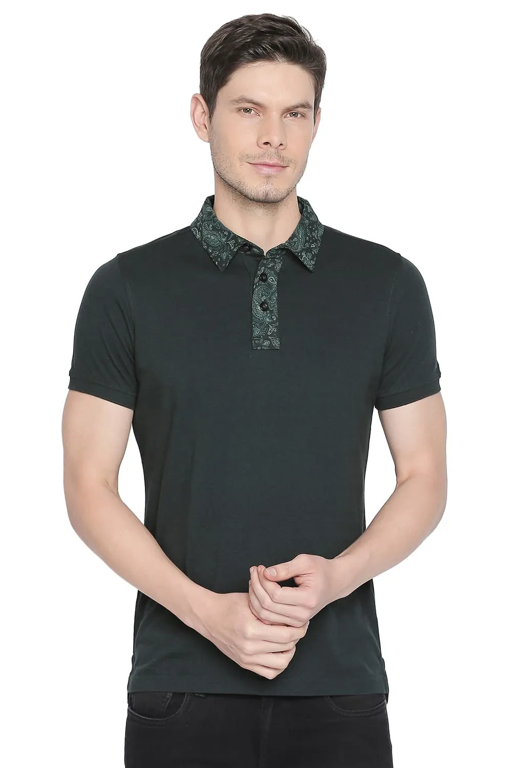 Muscle Fit Printed Collar Polo T Shirt