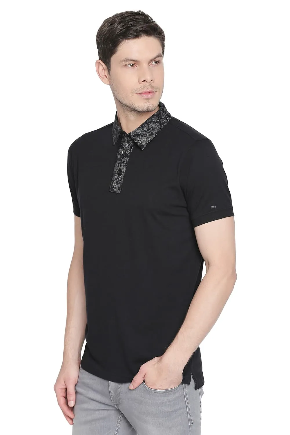 Muscle Fit Printed Collar Polo T Shirt