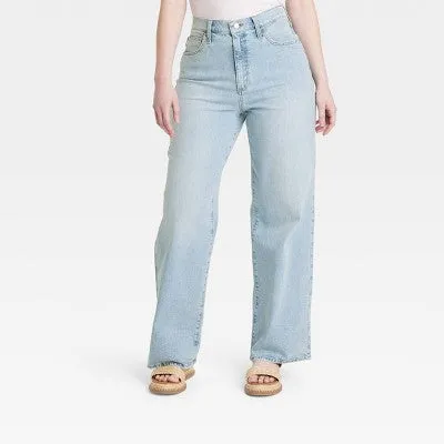 New - Universal Thread Women's High Waisted Wide Leg Cropped High-Rise Jeans, Light Wash