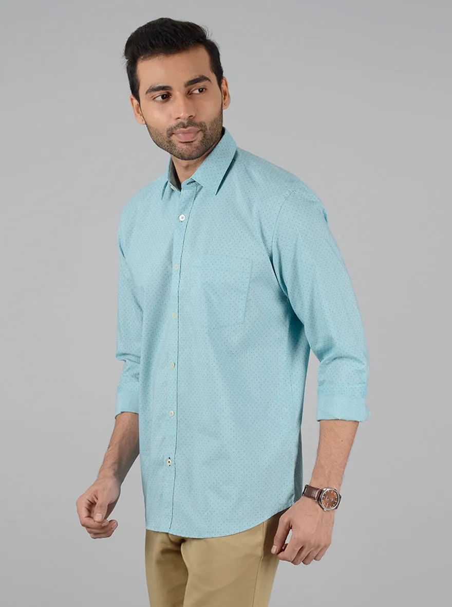 Nile Blue Printed Slim Fit Casual Shirt | Greenfibre