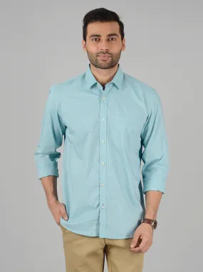 Nile Blue Printed Slim Fit Casual Shirt | Greenfibre