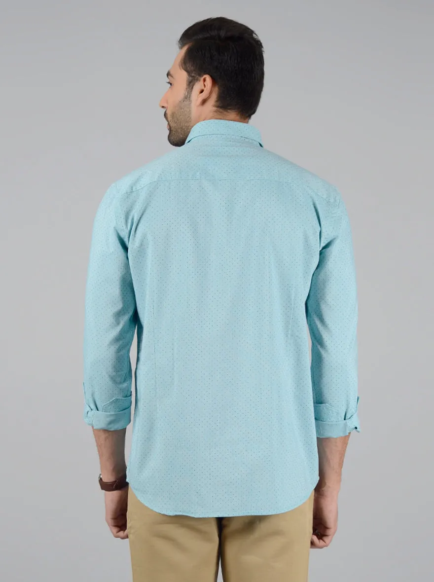 Nile Blue Printed Slim Fit Casual Shirt | Greenfibre